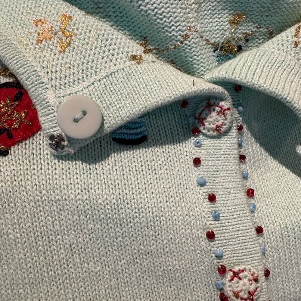 NWT Storybook Knits 2X Lt Blue Luau Hula Girl Embroidered Short Sleeve Cardigan - Picture 15 of 16